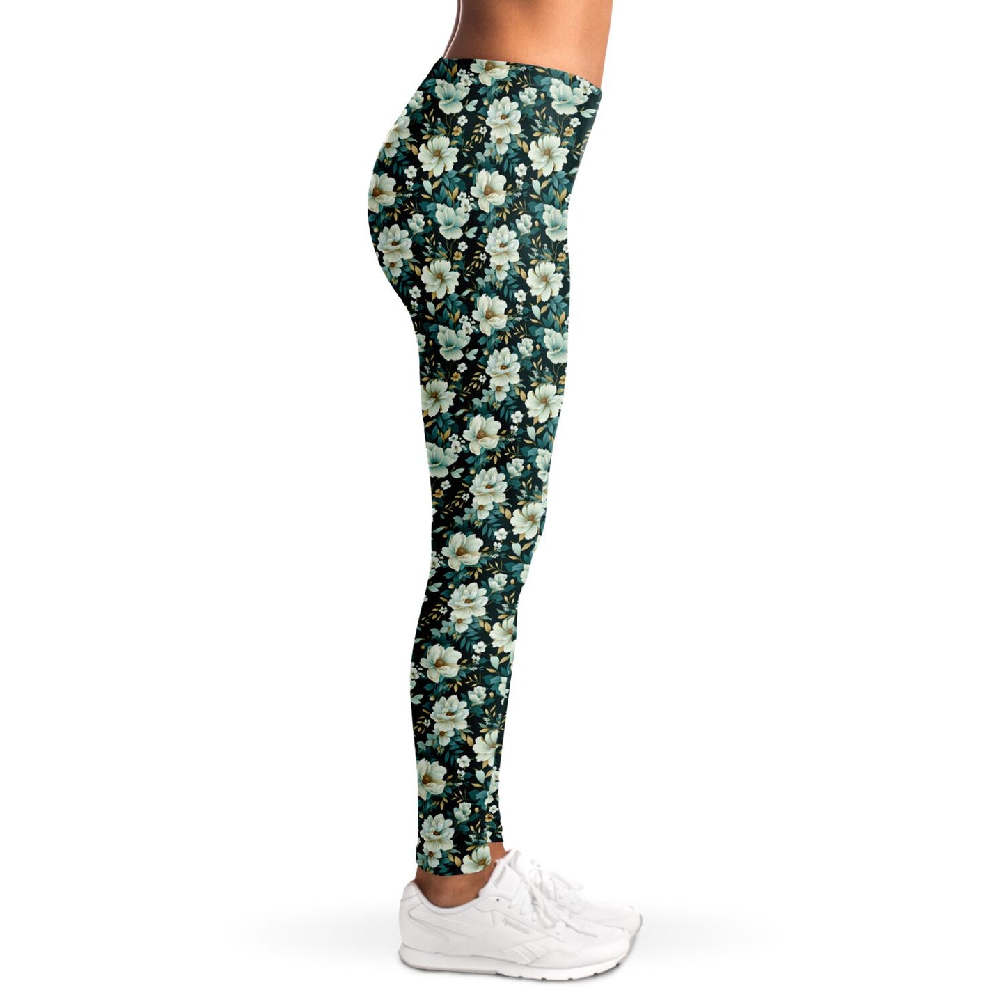 Teal & White Flowers - Leggings - AOP