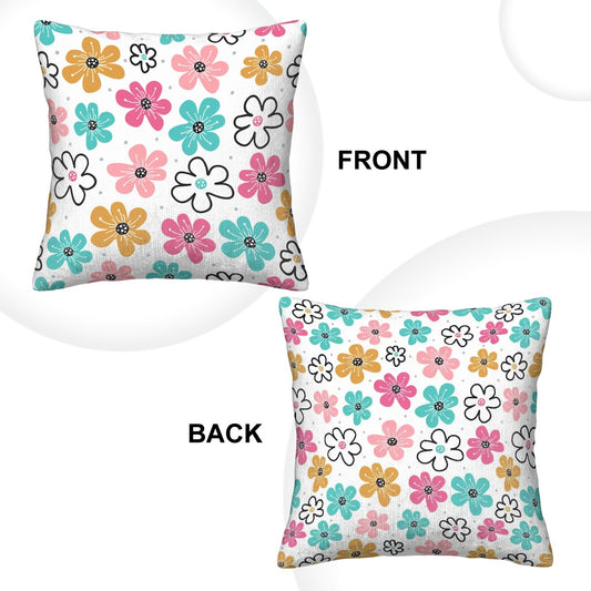 Whimsical Flowers - Corduroy Throw Pillow Covers with Core (Double-Sided Design)