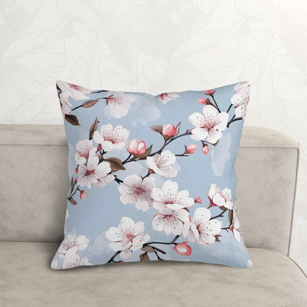 Cherry Blossoms - Corduroy Throw Pillow Covers with Core (Double-Sided Design)