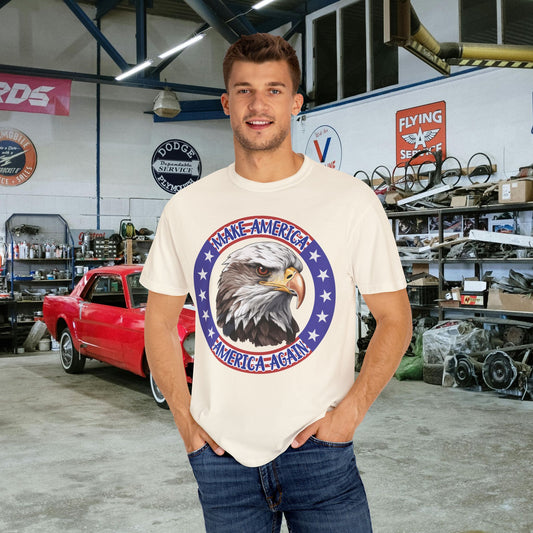 Make America America Again | Men's Garment-Dyed T-Shirt - Bald Eagle, Stars & Stripes