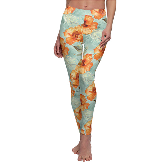 Orange Flower Trio - Women's Casual Leggings - Unique Print
