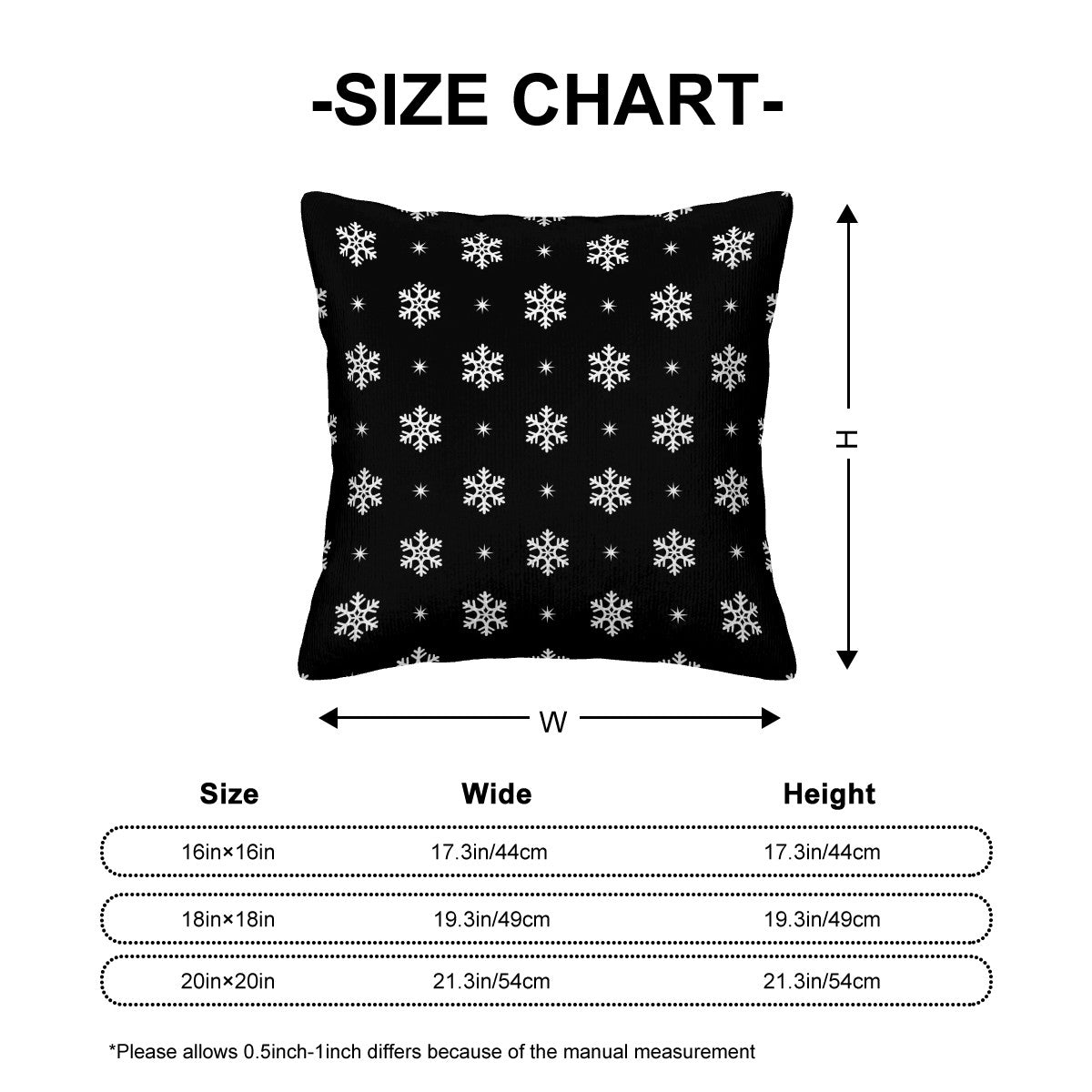 Red/White Snowflakes on Black - Corduroy Throw Pillow Covers with Core (Double-Sided Design)