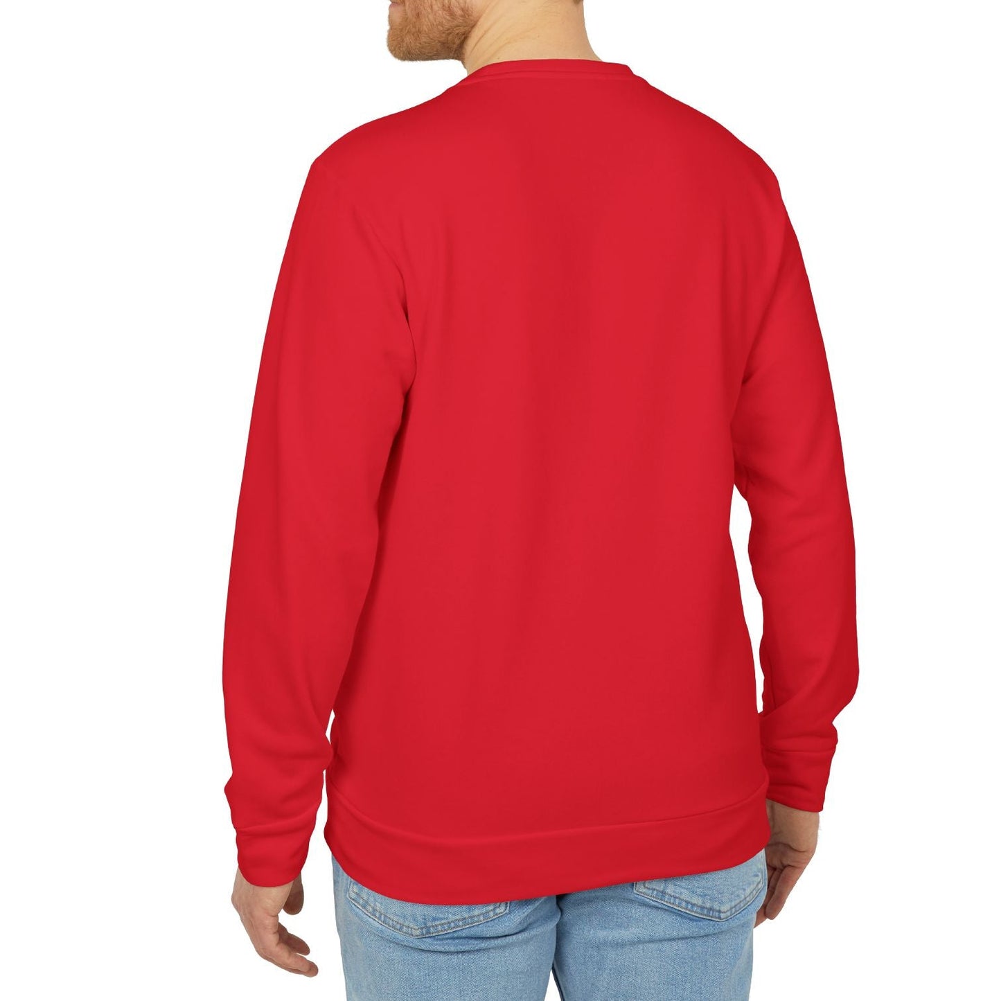 Man wearing a red sweatshirt on a white background