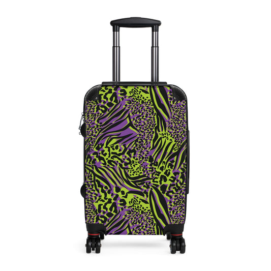 Neon Green & Purple Abstract Animal Print Suitcases Available in 3 Sizes (Small, Medium, & Large)