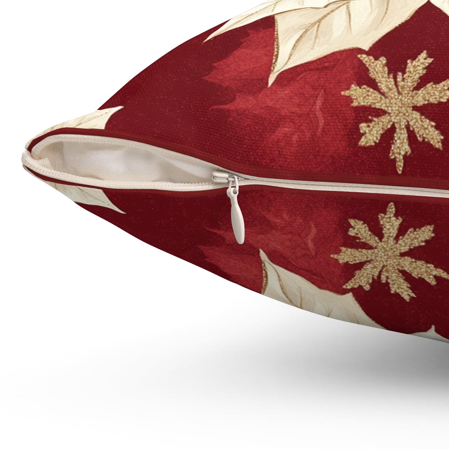 Vintage White Poinsettia & Pine Cone - Spun Polyester Square Pillow 14x14"