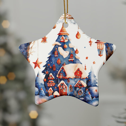 Idyllic Fantasy Christmas Scene | Ceramic Ornaments (1pcs, 5pcs, 10pcs, 20pcs) - 2