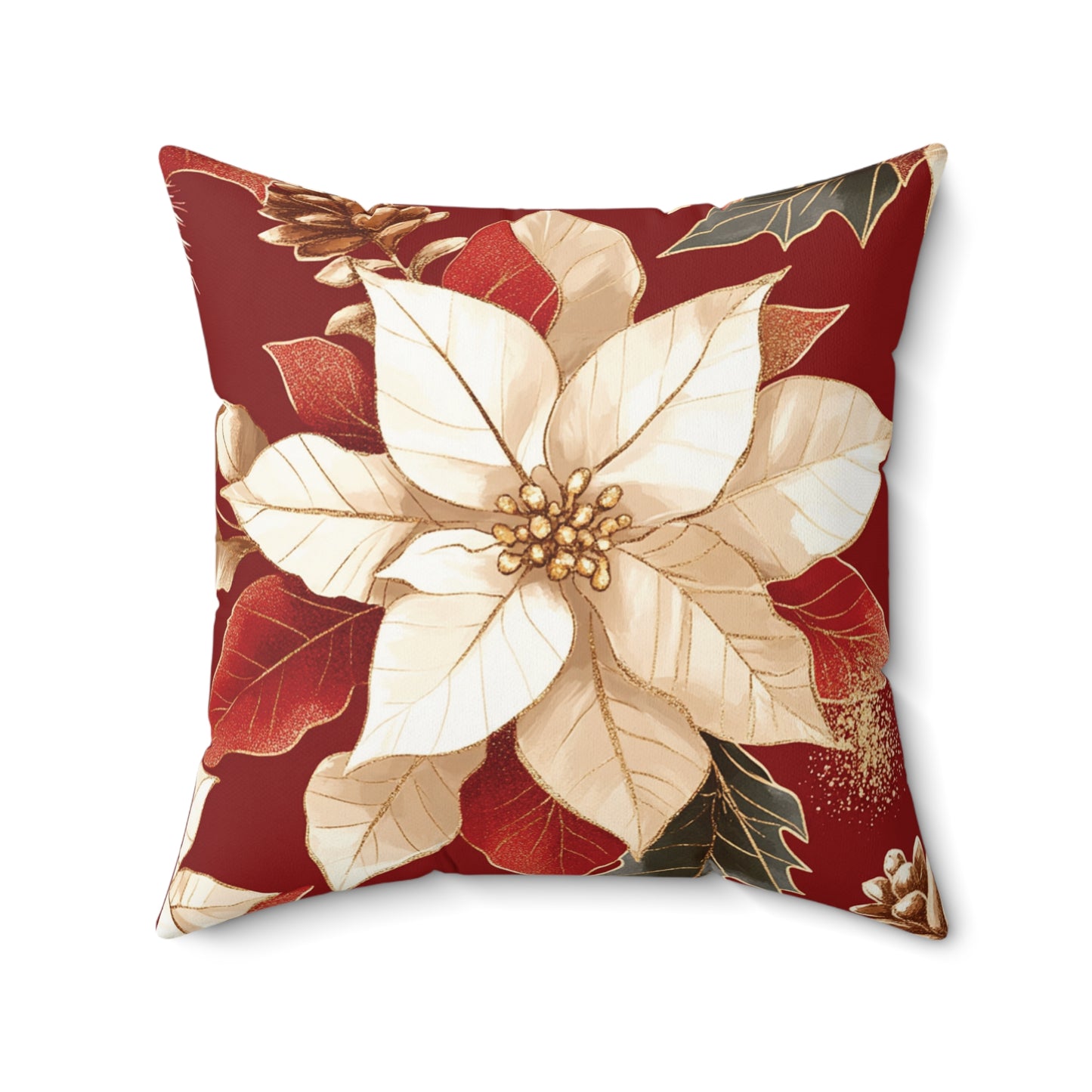 Creamy Poinsettia - Faux Suede Square Cover & Pillow 14x14"