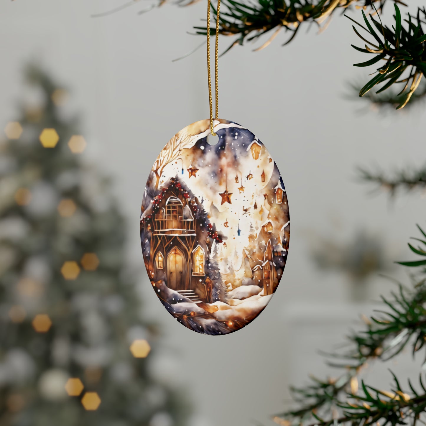 Idyllic Fantasy Christmas Scene | Ceramic Ornaments (1pcs, 5pcs, 10pcs, 20pcs) - 18