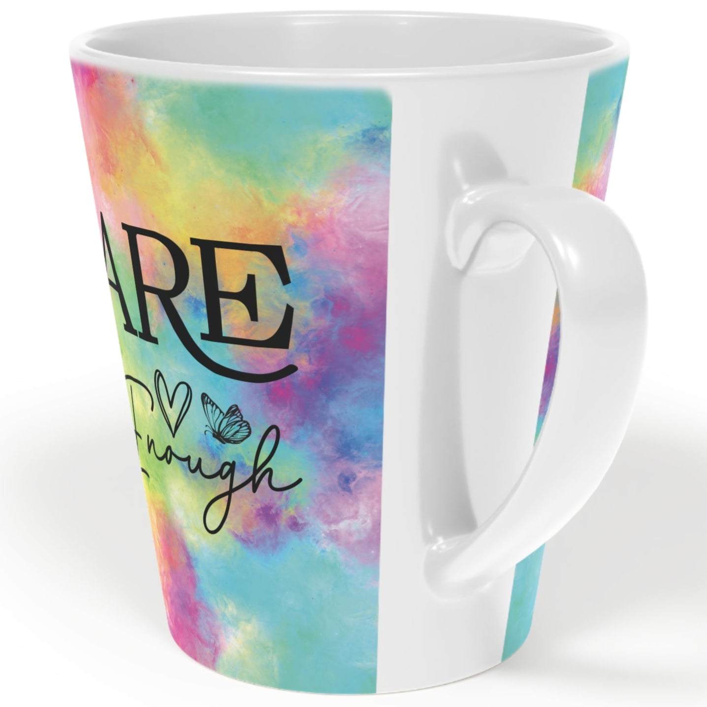 You Are Enough - Ceramic Latte Mug, 12oz - Rainbow Clouds