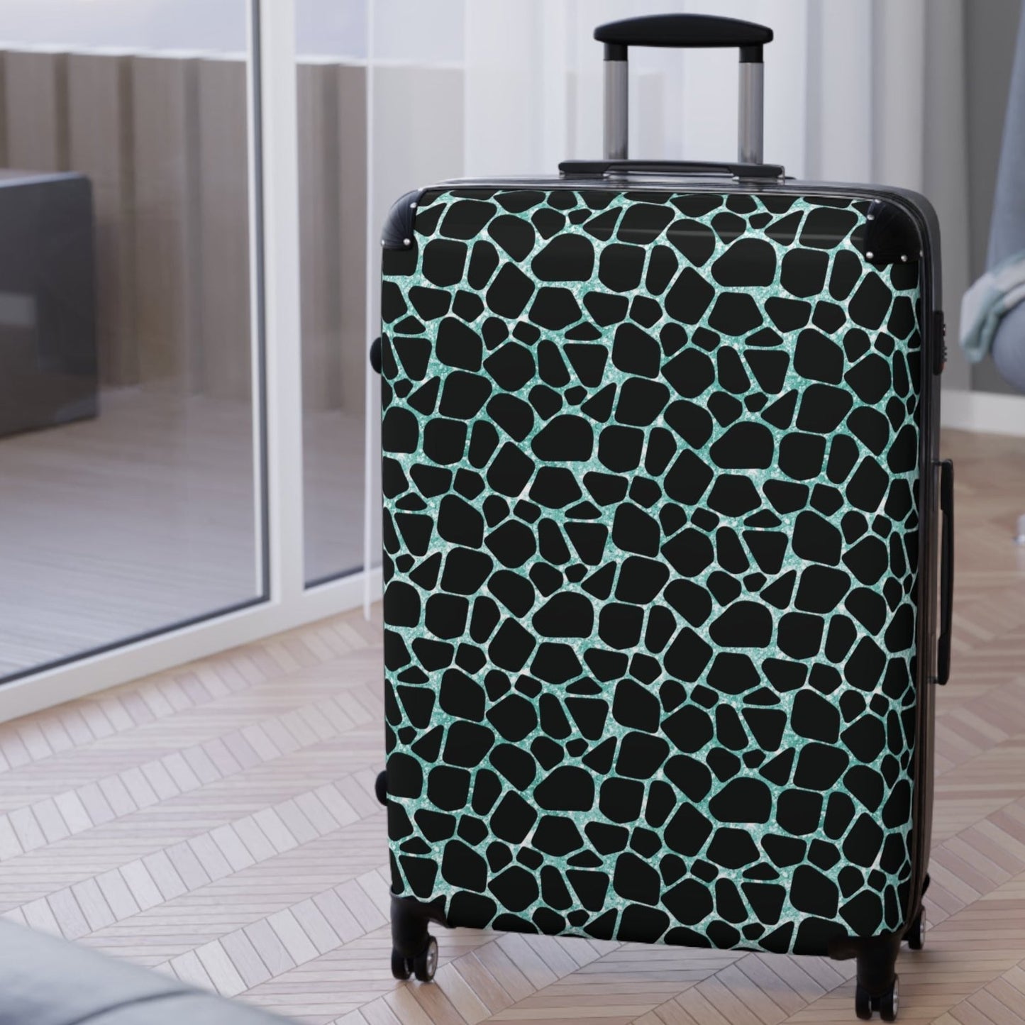 Teal Giraffe Print Suitcases in 3 Sizes (Small, Medium, & Large)