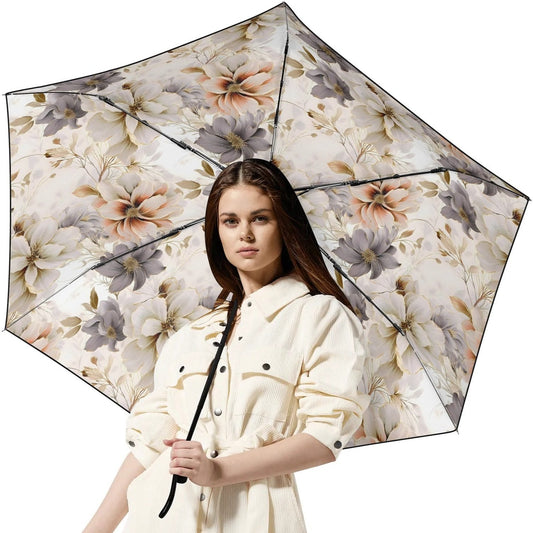 Artistically Flowered - Fully Auto Open & Close Black Umbrella - Design Inside