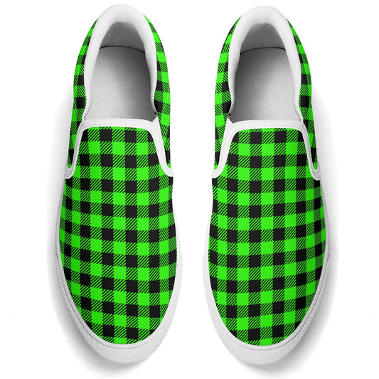 Men's Green Buffalo Plaid Rubber Soled Loafers - Slip On Shoes