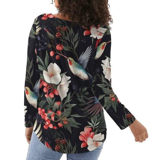 Women's Variety Print | Women's Scoop Neck Baby Doll Long Sleeved Blouse