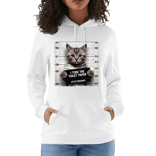 Caught Red-Pawed: Funny Cat Mugshot Hoodie – 100% Cotton Comfort