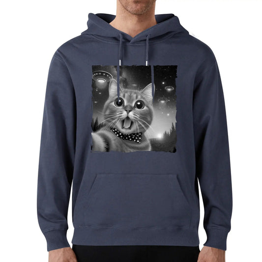 Cosmic Cat Selfie – Funny Alien Encounter Unisex 100% Cotton Hoodie