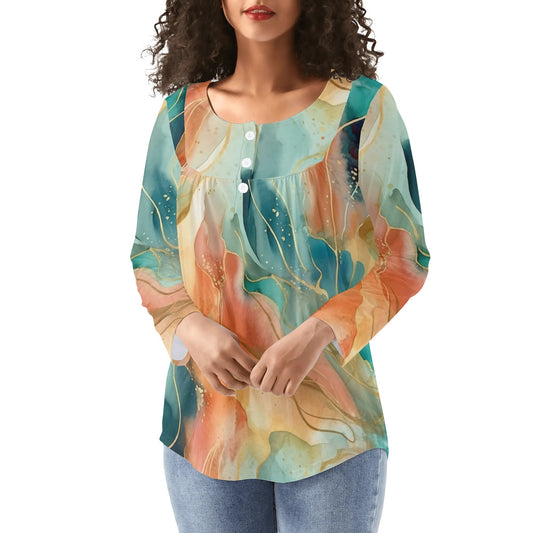 Lovely Prints | Reg & Plus Sizes - Women's Long Sleeve Loose Flare Blouse