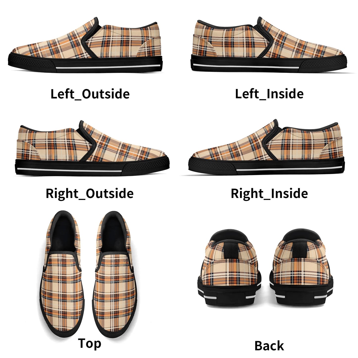 Brown Tan Plaid | Unisex Rubber Slip On Loafer Shoes