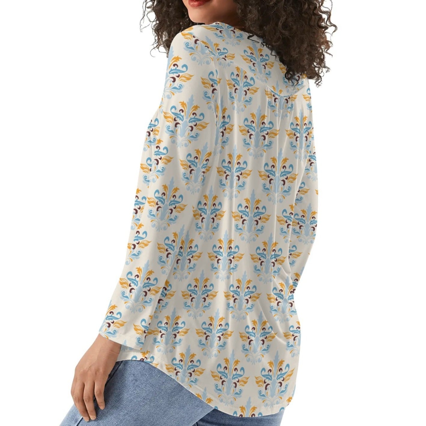 Women's Variety Print | Women's Scoop Neck Baby Doll Long Sleeved Blouse