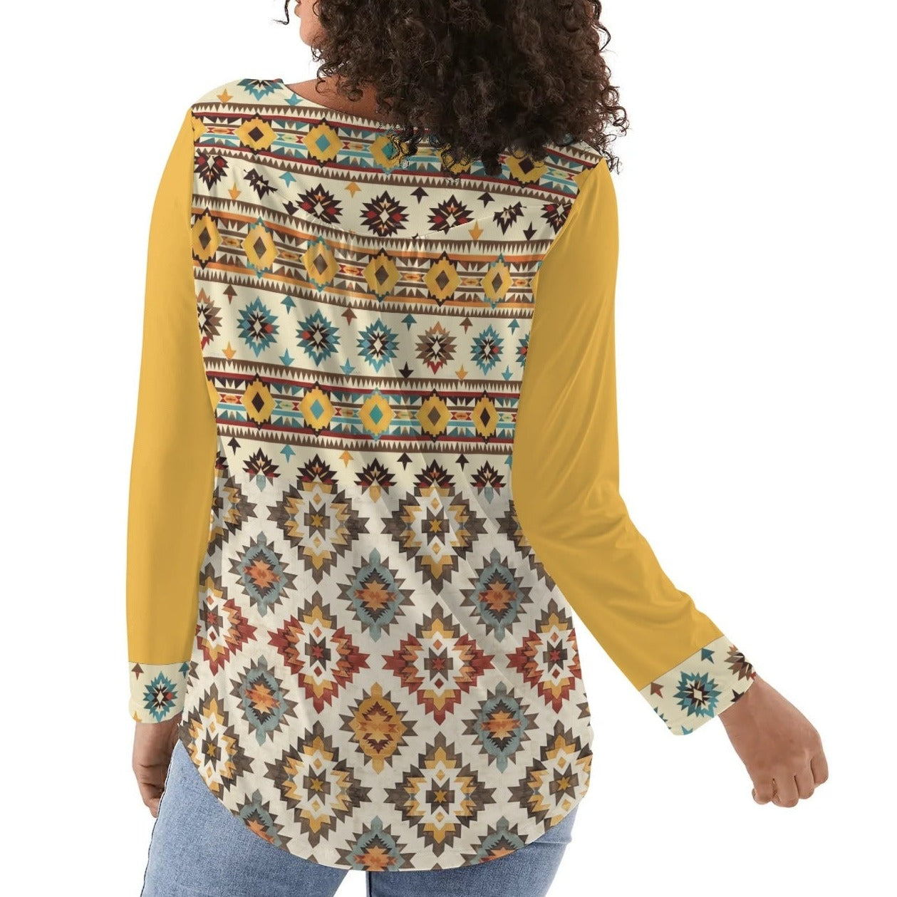 Southwestern Tribal | Women's Long Sleeve Blouse – Everyday Style Meets Comfort - Soft Pleated Neck