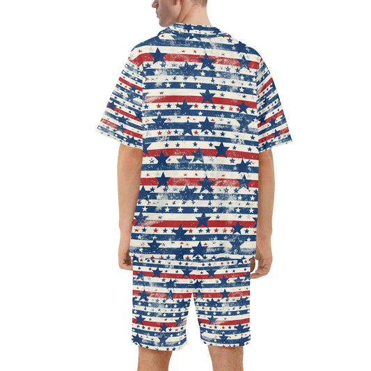 Stars & Stripes - Mens Regular Fit Hawaiian Short Sleeve Shirt and Shorts Set