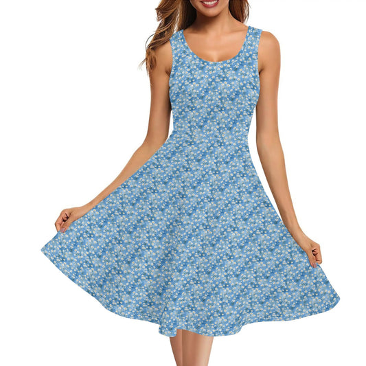 Daisies | Womens Tank A-Line Sundress with Pockets - Effortless Comfort & Style - In Blue