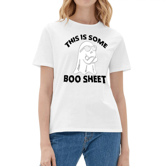 This Is Some Boo Sheet - Womens Super Soft 100% Cotton T-Shirts - Funny Halloween Ghost Tee