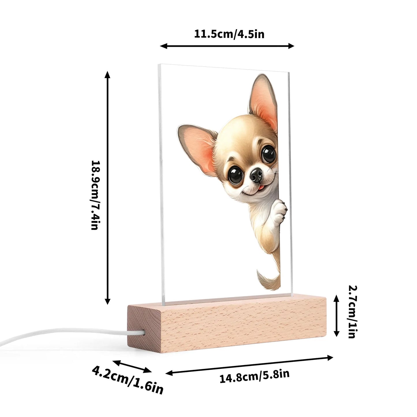 Peek-a-Boo Dogs - Acrylic LED Night Light with Wooden Base Table Décor