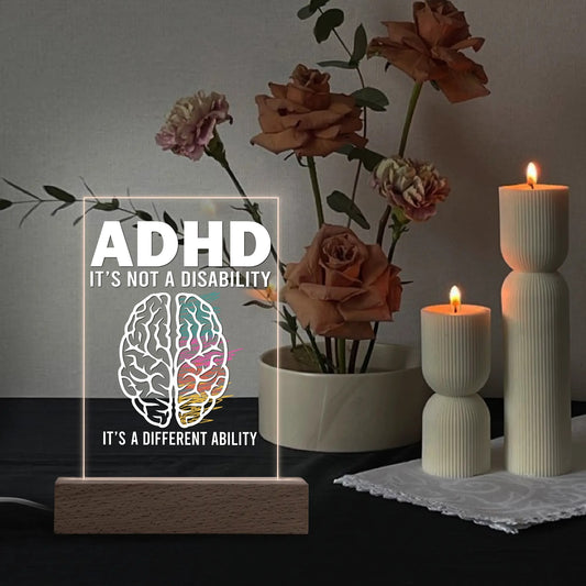 ADHD - Rectangle LED Acrylic Night Light and Wooden Base Table Décor