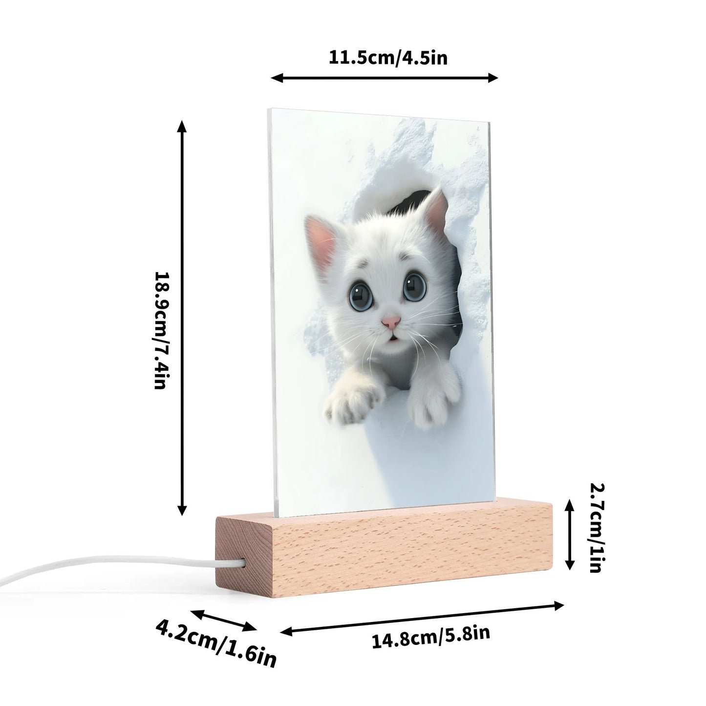Emerging Kittens - Rectangular LED Acrylic Night Light and Wooden Base Table Décor