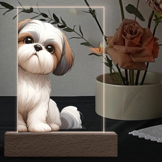 Peek-a-Boo Dogs - Acrylic LED Night Light with Wooden Base Table Décor