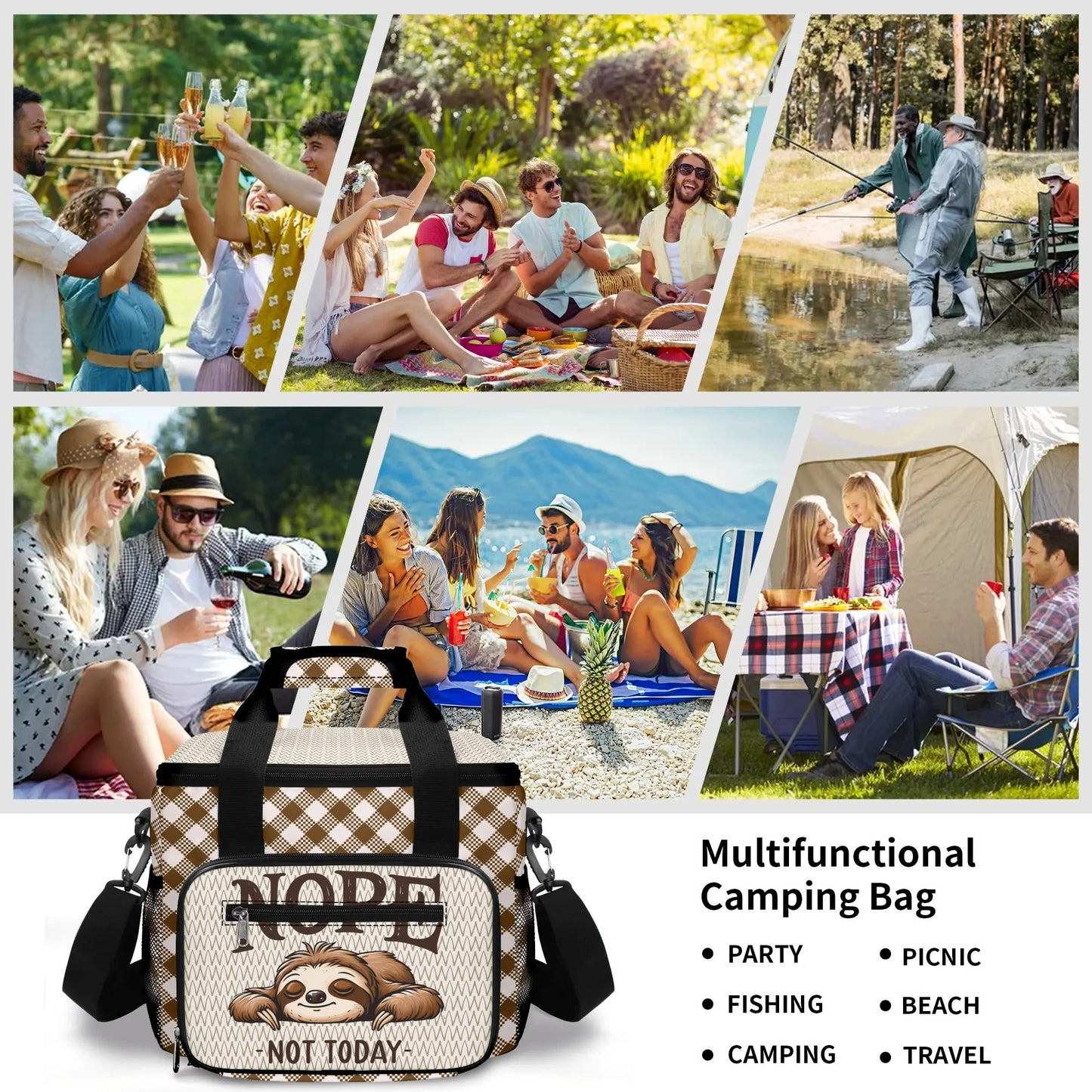 NOPE Not Today - Fun Sloth Insulated Picnic Bag Leakproof Cooler Bag Lunch Box