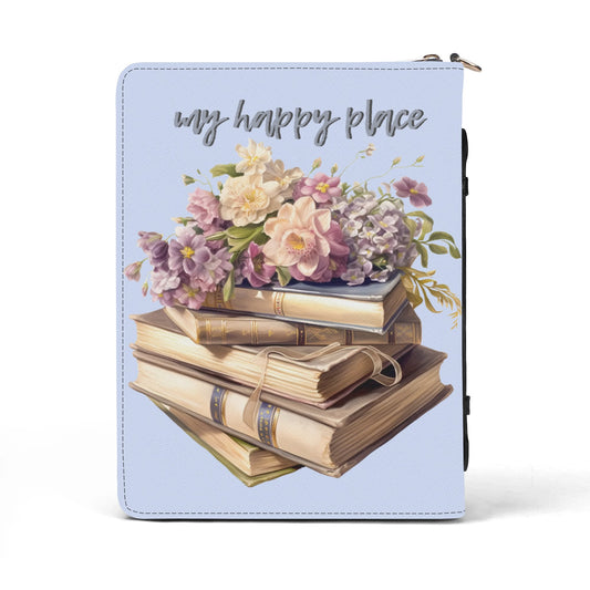 Easily Distracted by Dogs & Books - Twill (PU) Leather Book Cover With Pocket and Carrying Handle