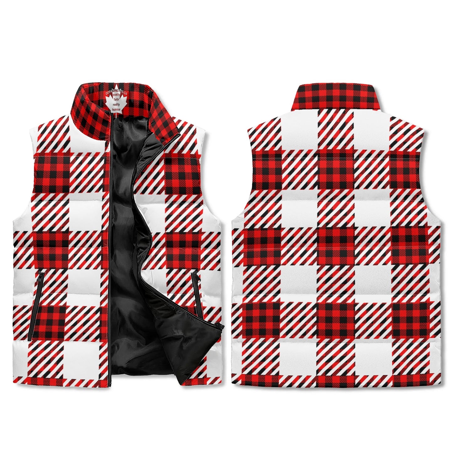 White Buffalo Print Truly Canadian Puffer Vest - Unisex, All-Weather Protection with Zip Closure