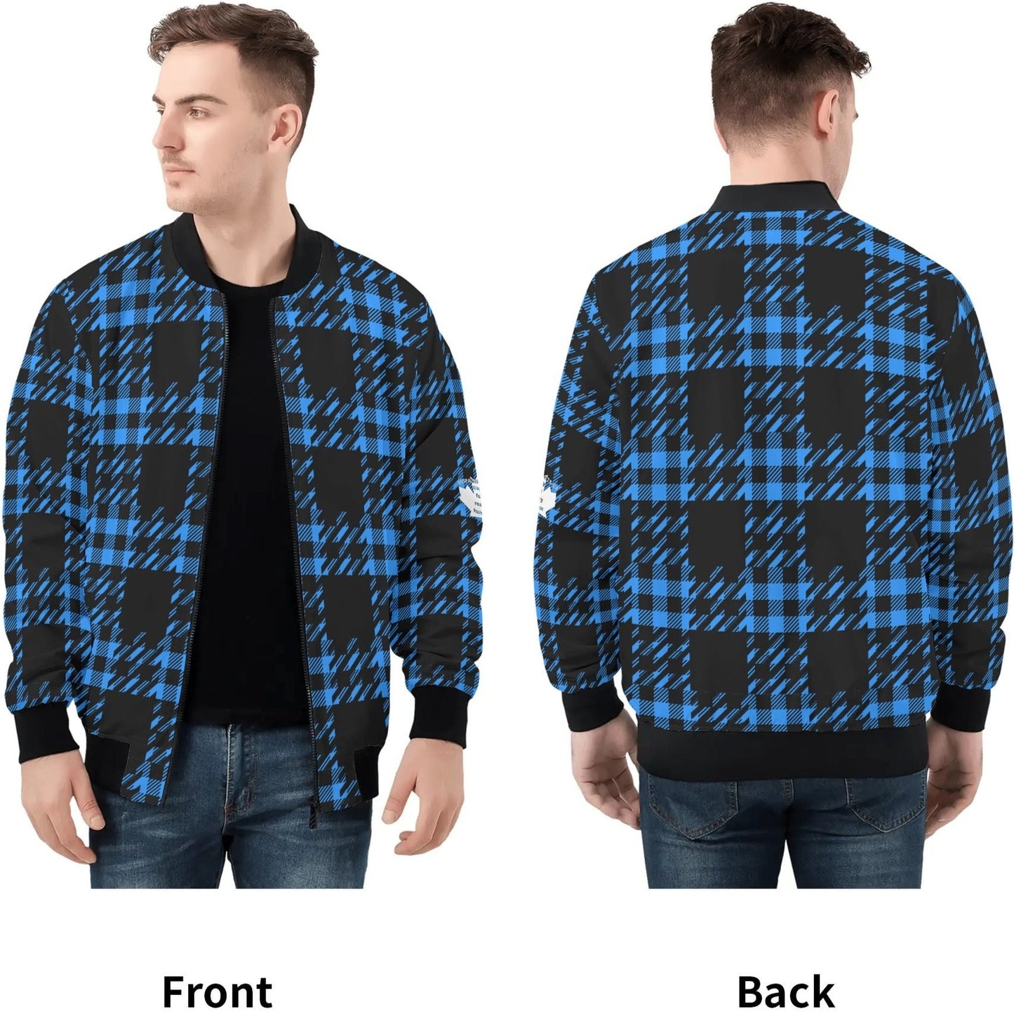 Black Buffalo Plaid Mens Truly Canadian Zip-Up Bomber Jacket