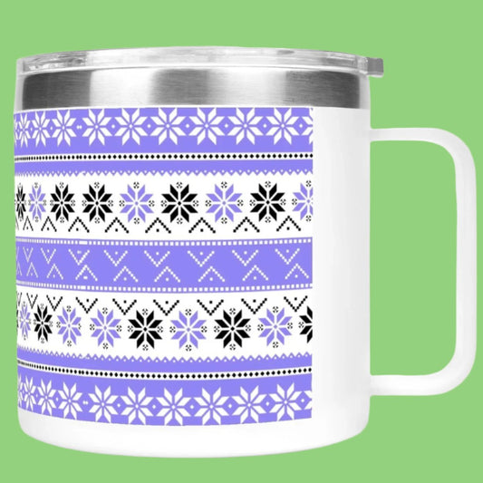 Ugly Sweater Motif - 14oz Stainless Steel Coffee Cup Mug with Lid