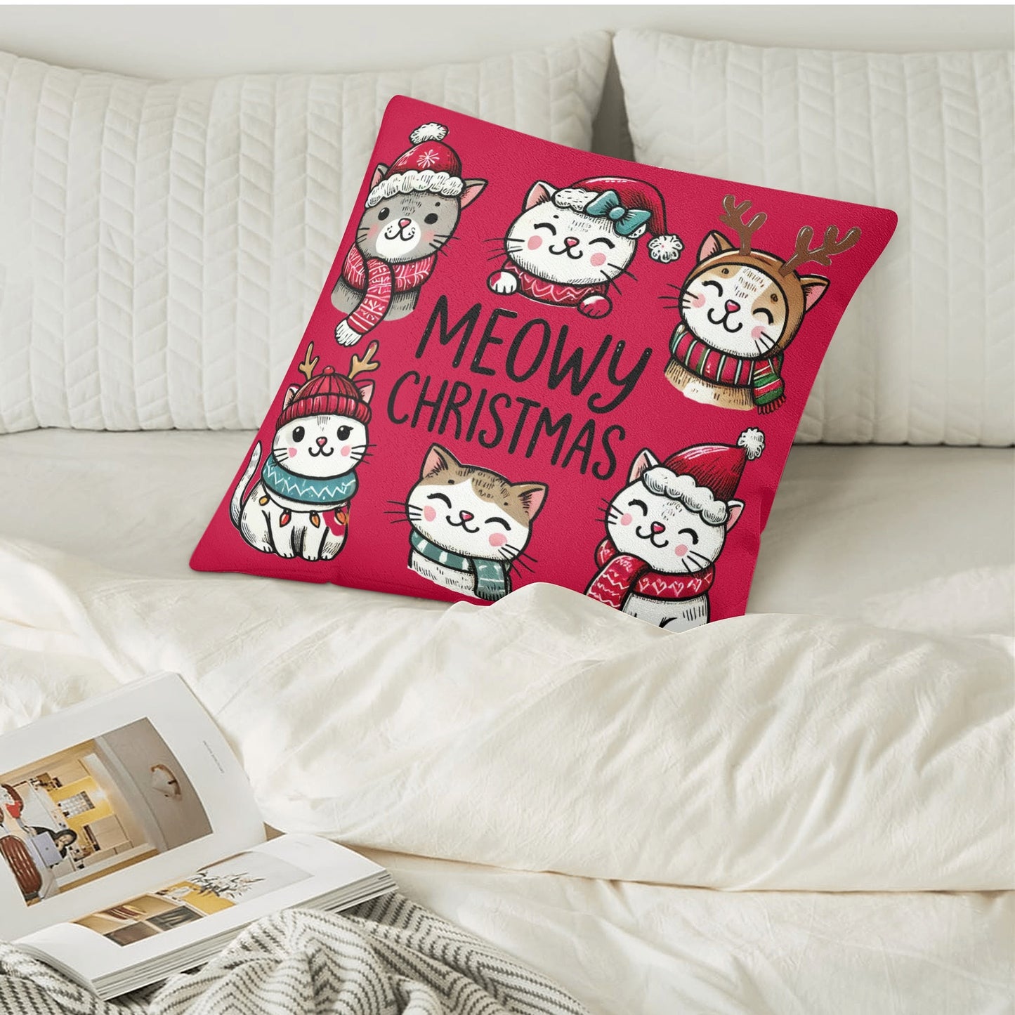 Meowy Christmas - 18x18 Fun Cat Soft Fleece Pillow Case