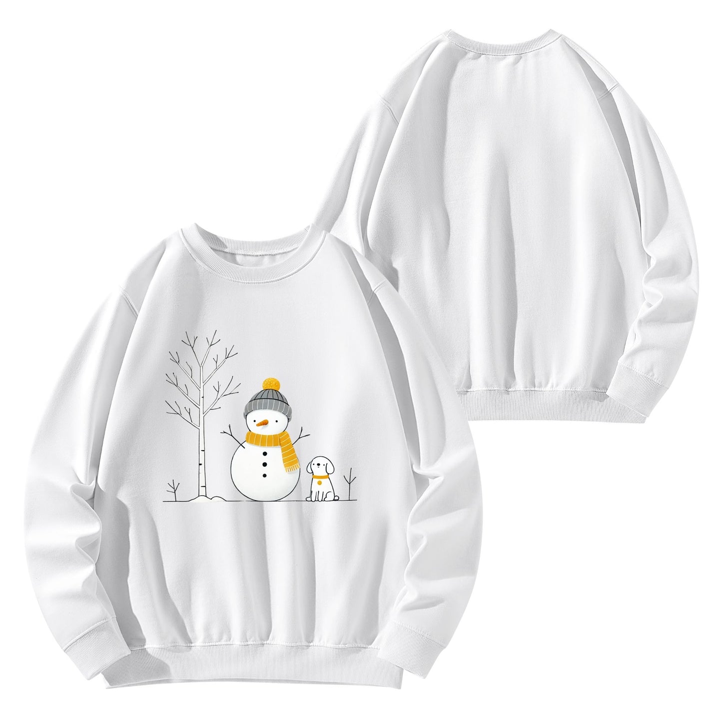 Snowman & Dog | Unisex 100% Cotton Sweatshirt - Simple & Cute Winter Scene