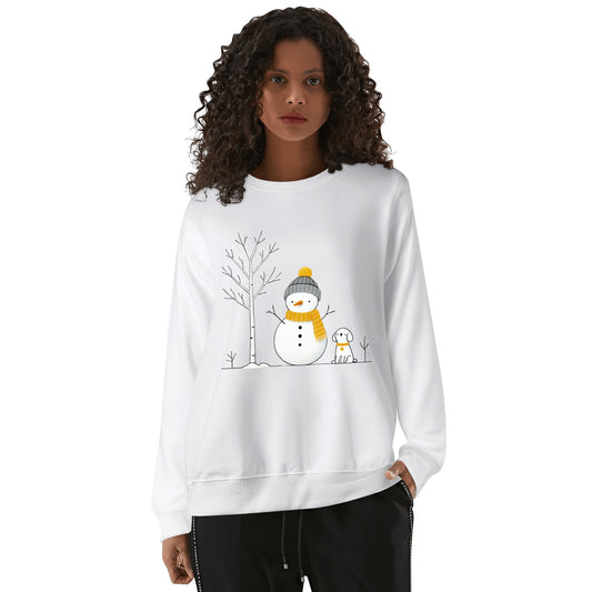 Snowman & Dog | Unisex 100% Cotton Sweatshirt - Simple & Cute Winter Scene