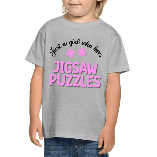 Just A Girl Who Loves Jigsaw Puzzles - Kids 100% Soft Cotton White & Gray T-Shirts