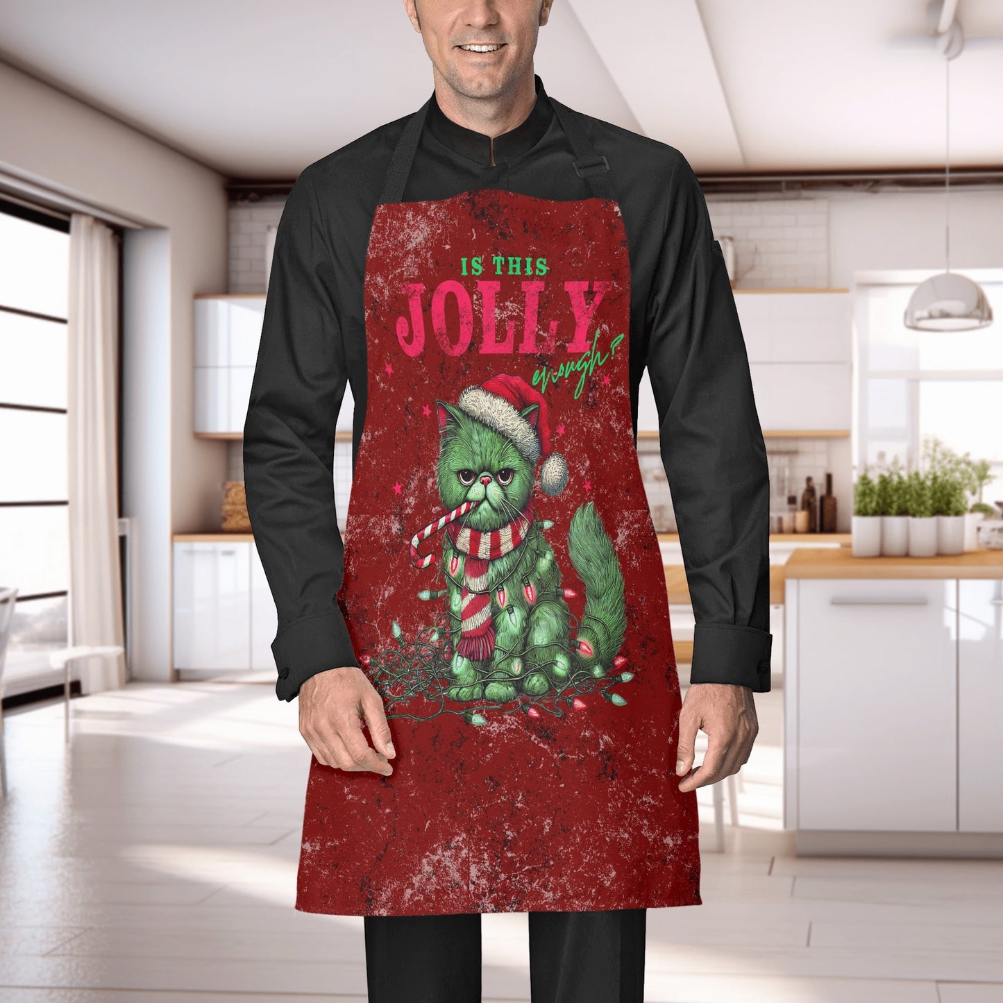 Is This Jolly Enough? | Humorous Seasonal Adult Apron - Grumpy Cat