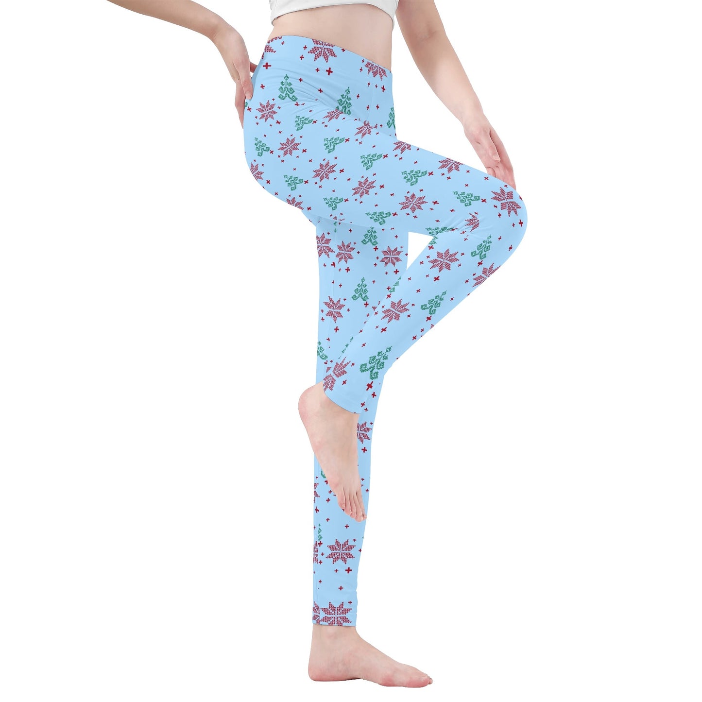 Poinsettia & Christmas Trees - Women's Soft Leggings