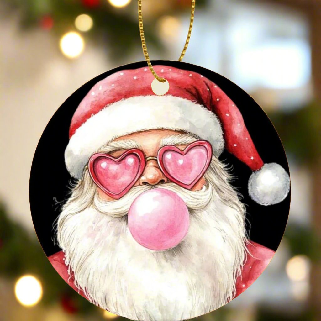 Cheeky Retro Santa - Round Ceramic Double-Sided Christmas Tree Ornament (1pc & 6pcs)
