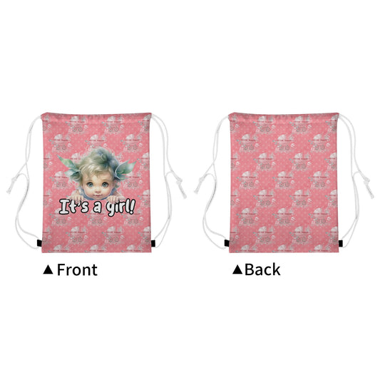 Its a Girl! - Baby Shower Gift Drawstring Tote Bag (Double Sided Print)
