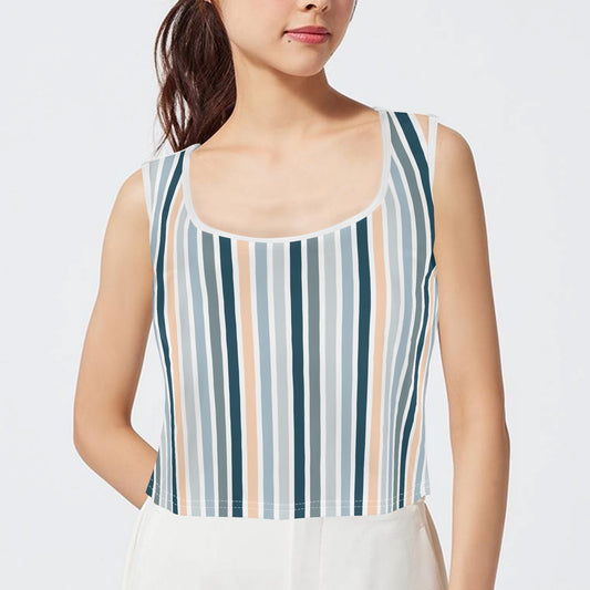 Retro Coastal Checkers & Stripes Women's Crop Tank Top – Soft, Lightweight, Versatile Fit (S-5XL)