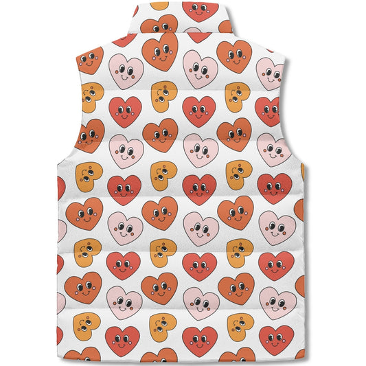 Fun Retro Hearts Puffer Vest - Unisex, All-Weather Protection with Zip Closure