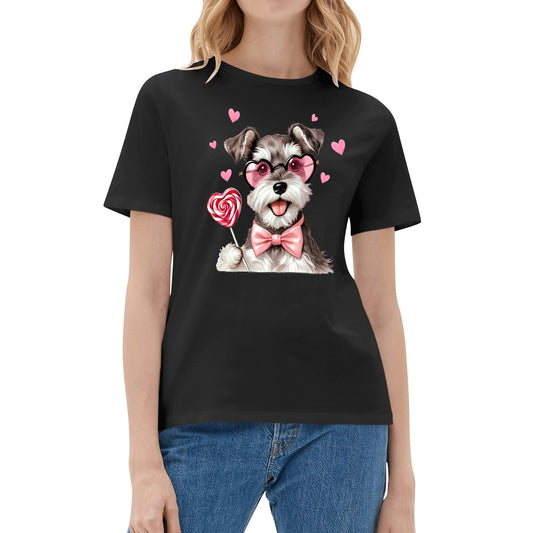 Valentines Day Miniature Schnauzer | Women's 100% Soft Cotton T-Shirt