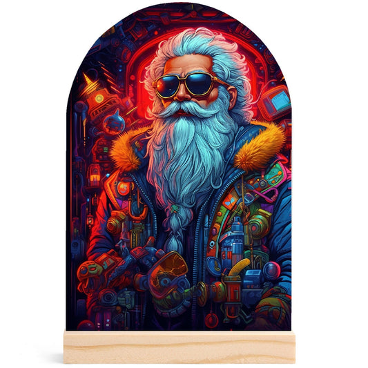 Steam Punk Santas - Lightweight Arch Acrylic Table Sign with Wood Stand