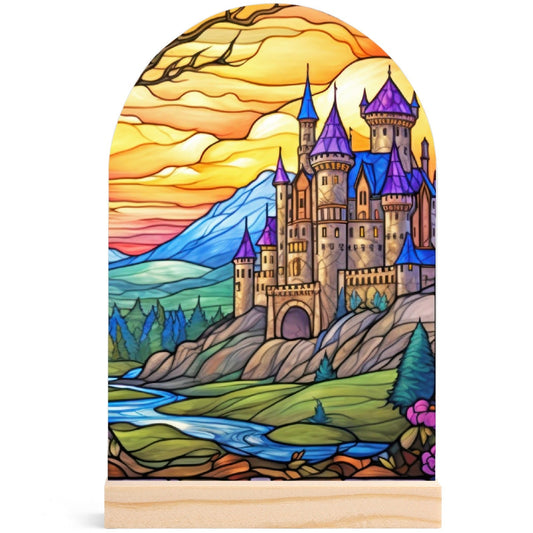 Castle - Lightweight Arch Acrylic Table Sign with Wood Stand