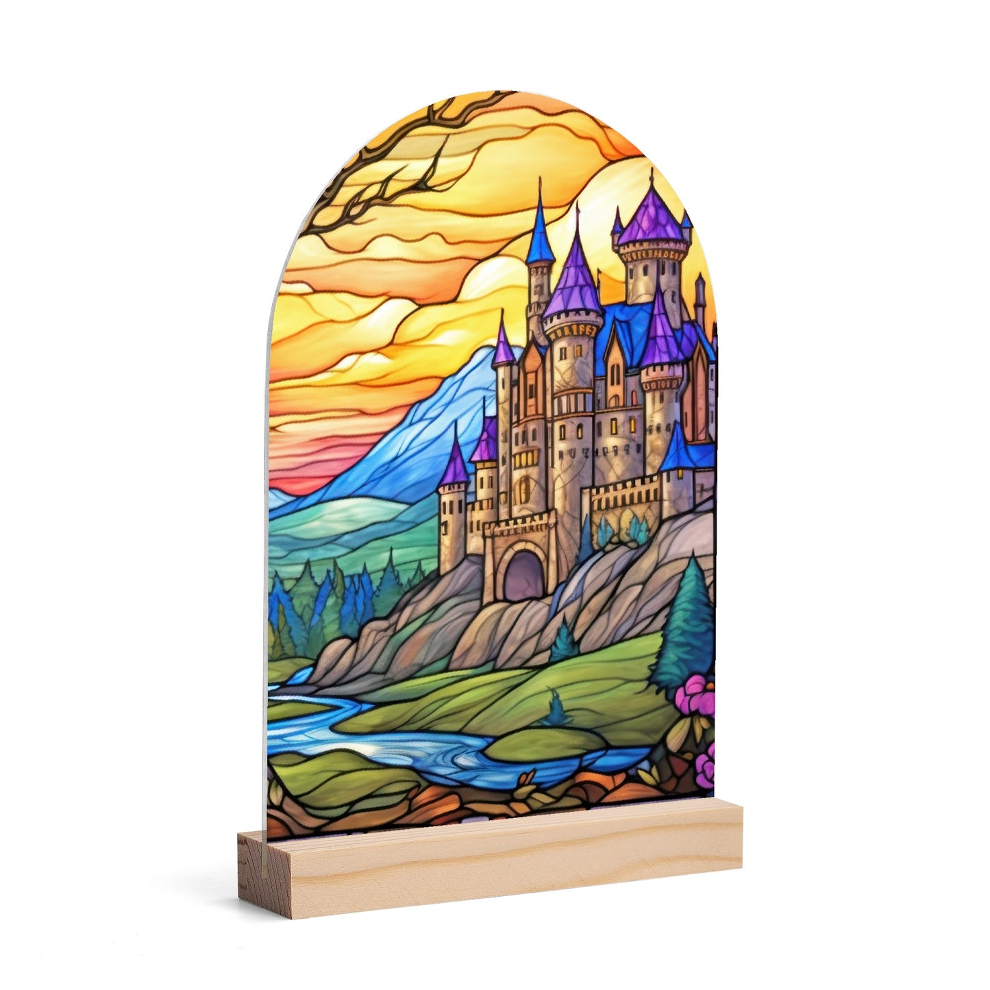Castle - Lightweight Arch Acrylic Table Sign with Wood Stand