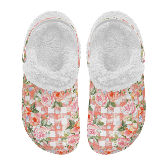 Grunge Floral Plaid | Fleece-Lined Clog Slippers - Cozy, Versatile & Built for Everyday Comfort
